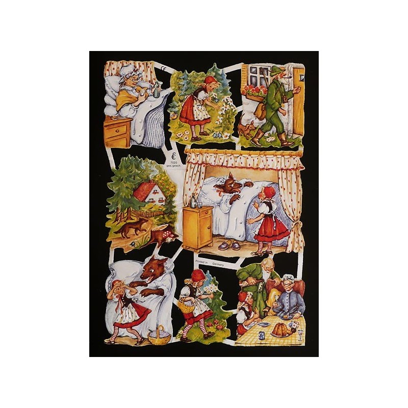 Lámina de cromos troquelados alemanes EF 7020 · Caperucita Roja II ·