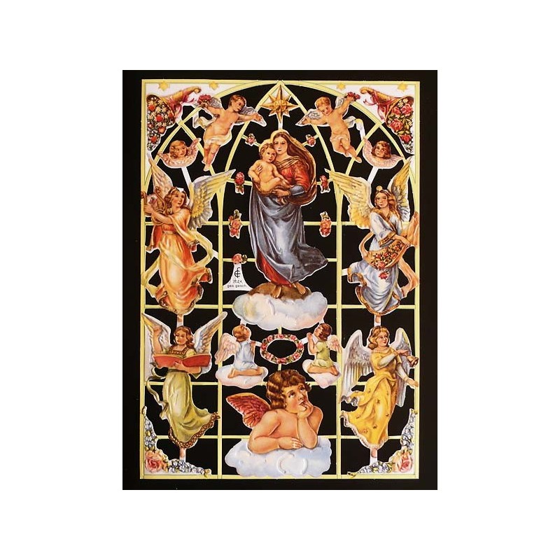Lámina de cromos troquelados alemanes EF 7024 · María, Niño y Ángeles ·