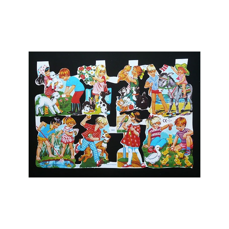 Lámina de cromos troquelados ingleses MLP 1463 · Niños Jugando ·