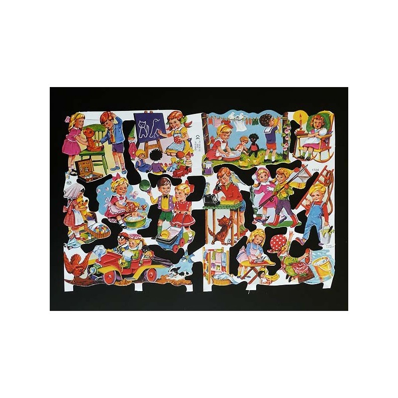 Lámina de cromos troquelados ingleses MLP 1724 · Niños Jugando 1 ·