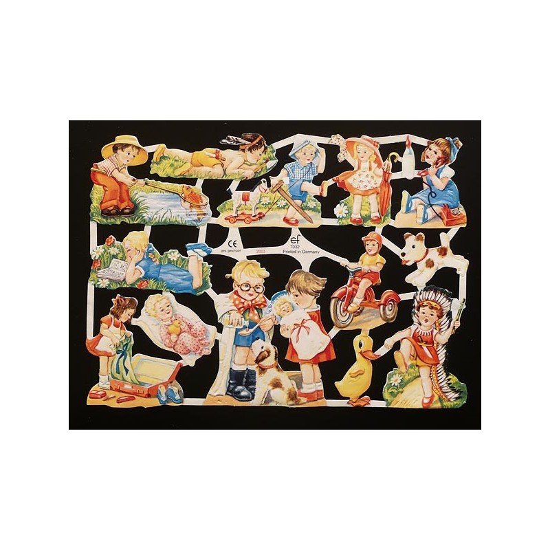 Lámina de cromos troquelados alemanes EF 7032 · Niños Jugando ·