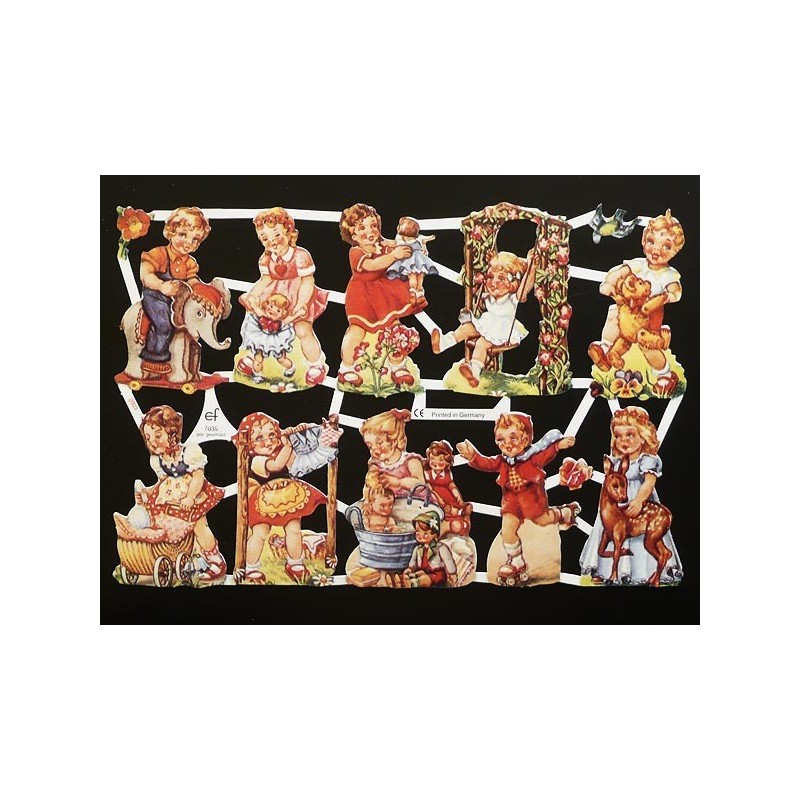 Lámina de cromos troquelados alemanes EF 7035 · Niños Jugando ·