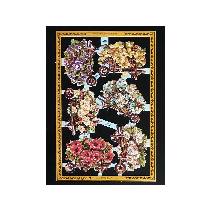 Lámina de cromos troquelados ingleses MLP A 78 · Carretas con Flores ·