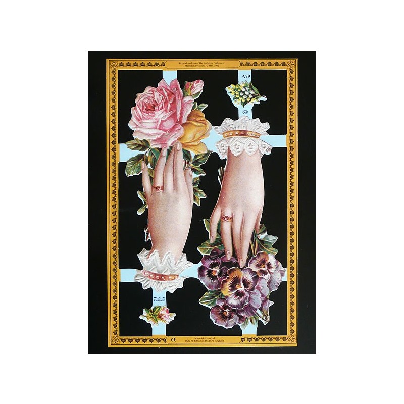 Lámina de cromos troquelados ingleses MLP A 79 · Manos y Flores ·