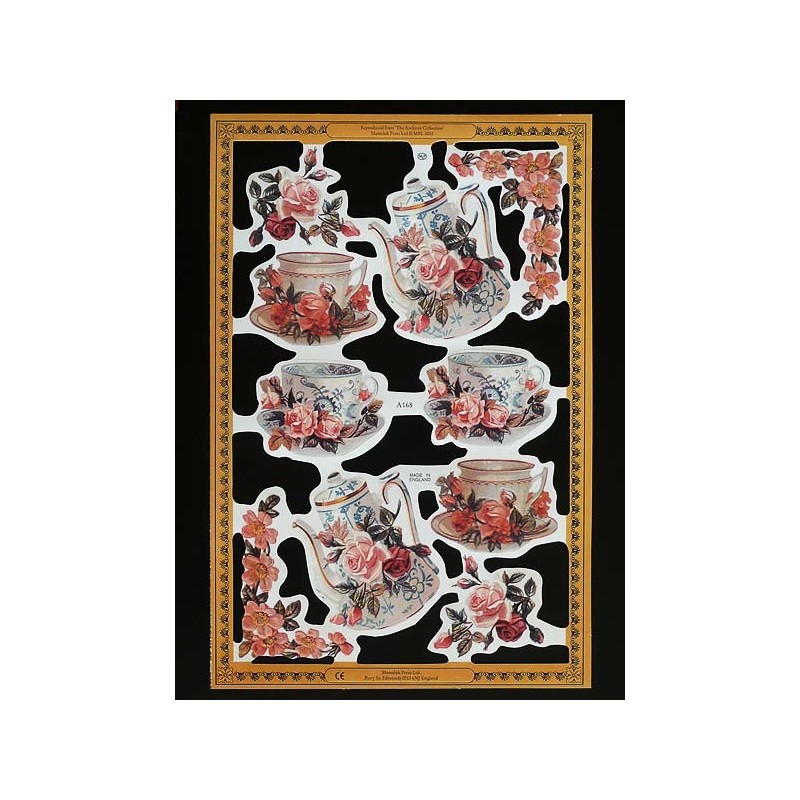Lámina de cromos troquelados ingleses MLP A 168 · Juego de Té y Flores ·