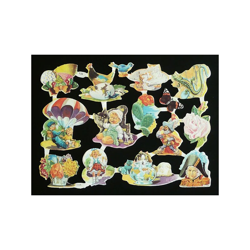 Lámina de cromos troquelados españoles · EVA nº 132 · con Brillo y Relieve.