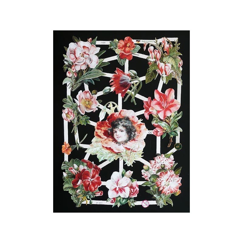 Lámina de cromos troquelados alemanes EF 7102 · Flores en Rojo ·