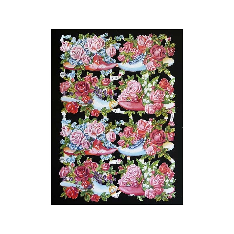 Lámina de cromos troquelados alemanes EF 7118 · Zapatos y Flores ·