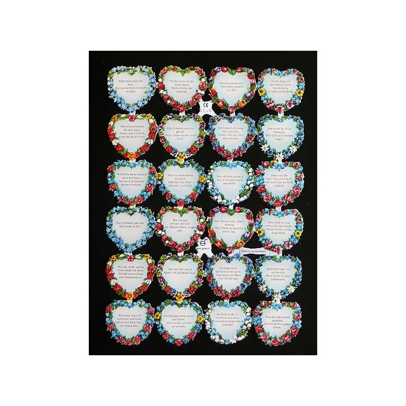 Lámina de cromos troquelados alemanes EF 7126 · Corazones con Notas y Flores ·