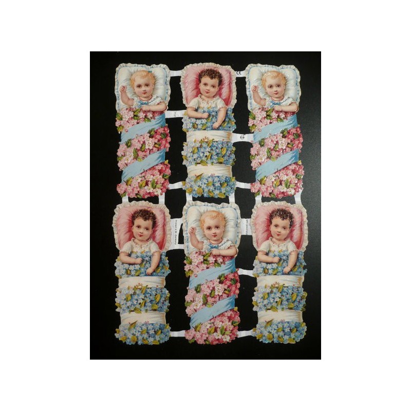 Lámina de cromos troquelados alemanes EF 7131 · Bebés con Flores