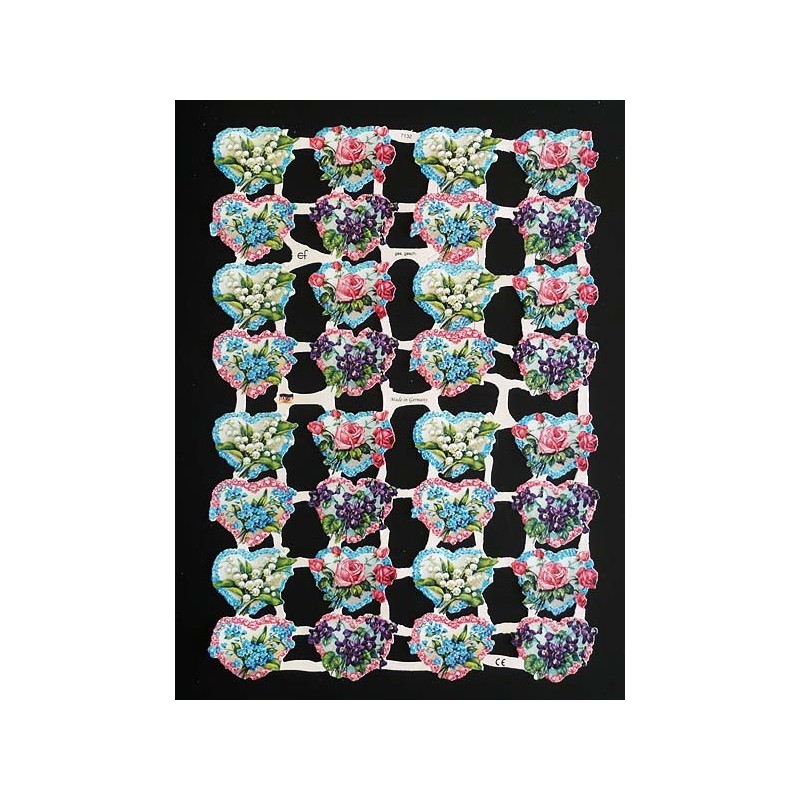 Lámina de cromos troquelados alemanes EF 7132 · Corazones con Flores ·