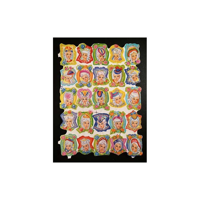 Lámina de cromos troquelados españoles - FHER * FB * n. 27 - Caras de Damas -