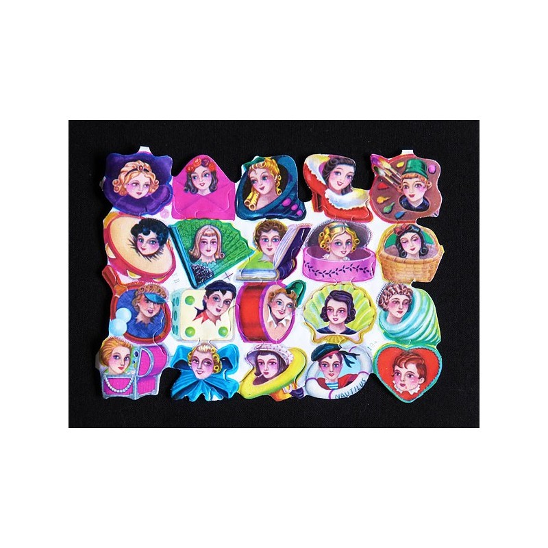 Lámina de cromos troquelados españoles - FHER * FB * n. 28 - Caras y Objetos -