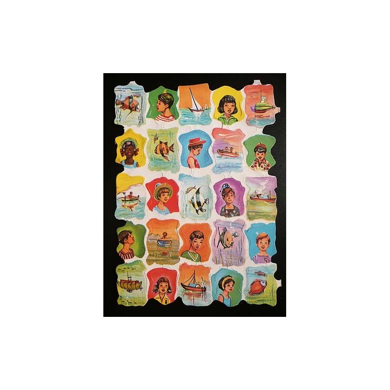 Lámina de cromos troquelados españoles - FHER * FB * n. 41 – Niños, Peces y Barcos -