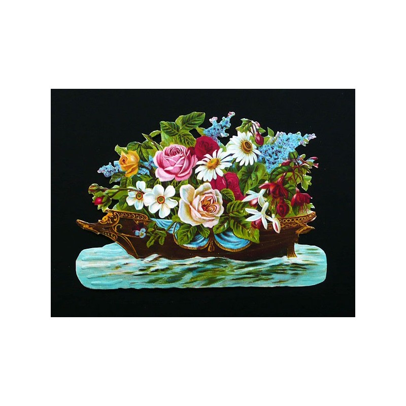 Cromo troquelado gigante y gran grosor alemán de 16 cm. EF BK 5008 · Barca con Flores
