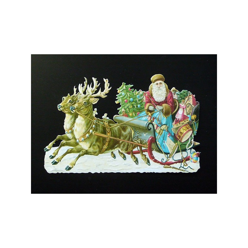 Cromo troquelado gigante y gran grosor alemán de 16 cm. EF BK 5022 · Papá Noel en Trineo ·
