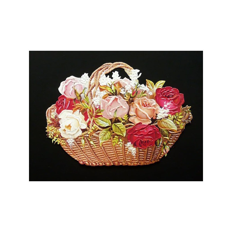 Cromo troquelado gigante y gran grosor alemán de 16 cm. EF BK 5027 · Cesta con Flores ·