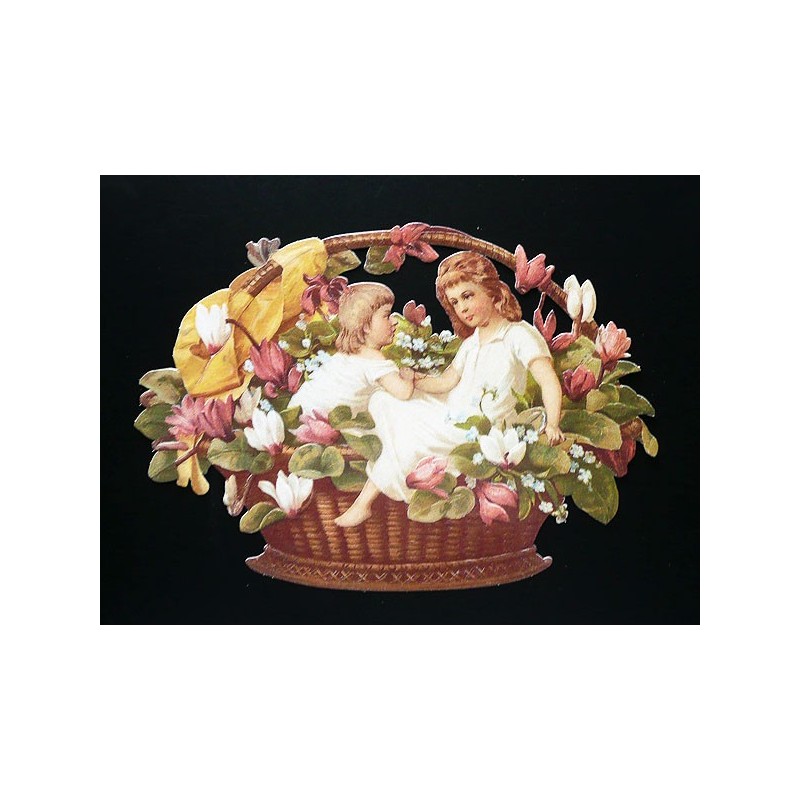 Cromo troquelado gigante y gran grosor alemán de 16 cm. EF BK 5042 · Niños y Flores ·