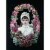 Cromo troquelado gigante y gran grosor alemán de 16 cm. EF BK 5054 · Niña entre Rosas ·