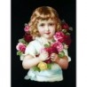 Cromo troquelado gigante y gran grosor alemán de 16 cm. EF BK 5070 · Niña entre Rosas ·