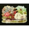 Cromo troquelado gigante y gran grosor alemán de 16 cm. EF BK 5088 · Cisnes y Flores ·