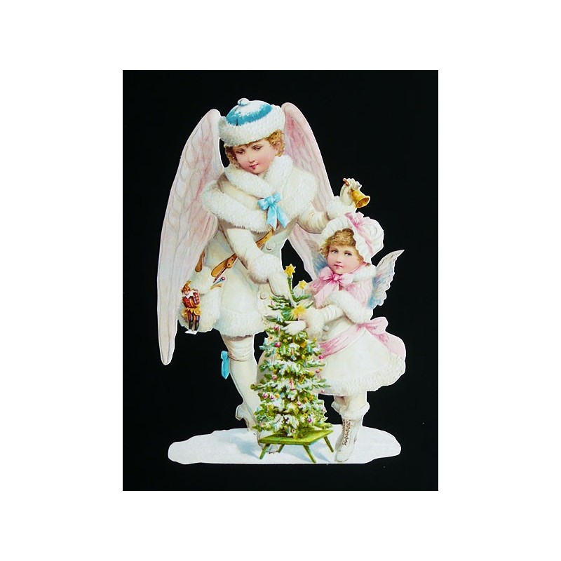 Cromo troquelado gigante y gran grosor alemán de 16 cm. EF BK 5171 · Angeles en Navidad ·