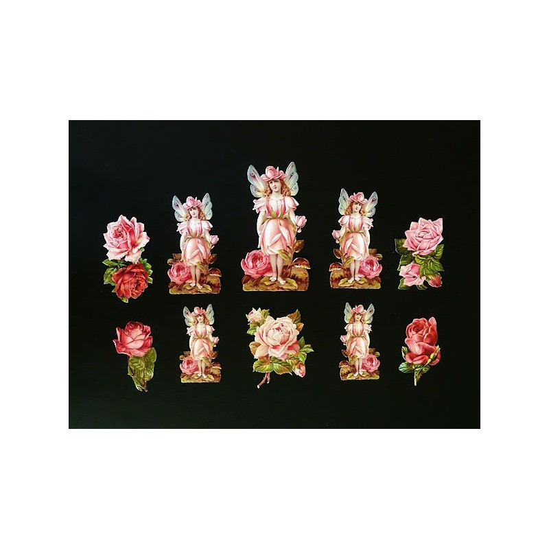 Cromos troquelados sueltos en papel grueso. EF TD ST 7343 · Hadas y Rosas ·