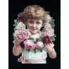 Cromo troquelado gigante y gran grosor alemán de 16 cm. EF BK 5056 · Niña entre Rosas ·