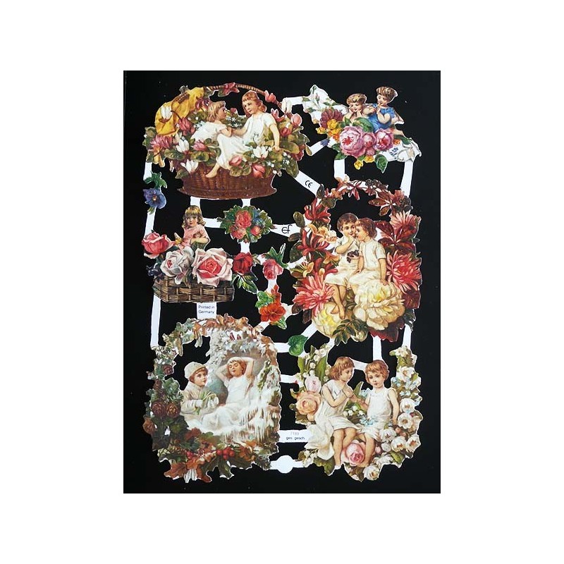 Lámina de cromos troquelados alemanes EF 7189 · Niños y Flores ·