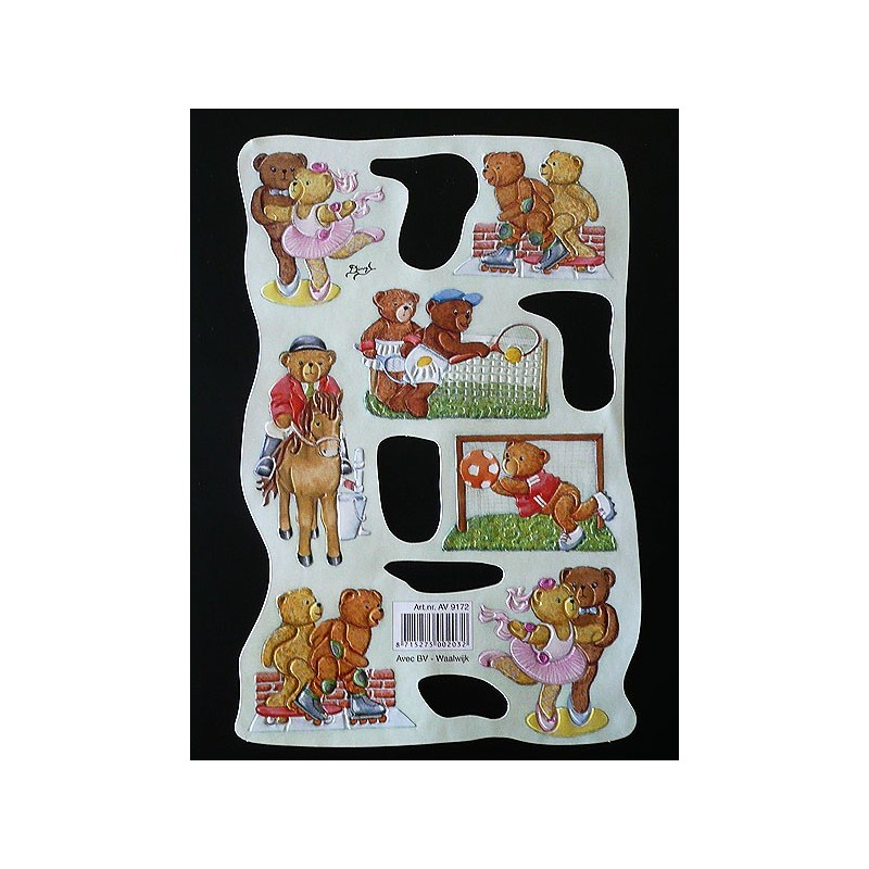 Lámina de cromos troquelados holandeses con brillo y relieve. AVEC. Ositos 1