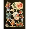 Lámina de cromos troquelados holandeses con brillo n. 17  · NIÑOS VICTORIANOS Y FLORES ·