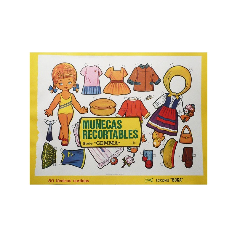 Serie completa de 10 láminas españolas de muñecas recortables. Años 70.  Edit. Boga. Serie Gemma. Nº 401 al 410. Paper dolls.