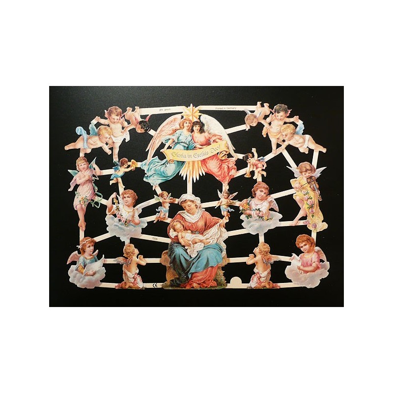 Lámina de cromos troquelados alemanes EF 7229 · Virgen, Niño y Angeles ·