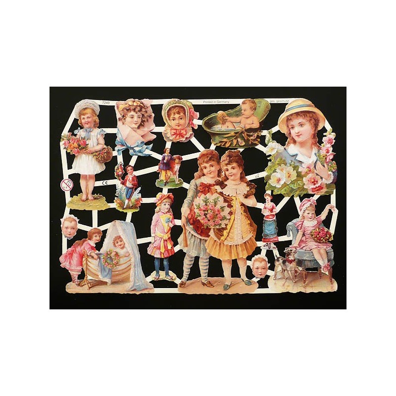 Lámina de cromos troquelados alemanes EF 7249 · Niñas Victorianas ·