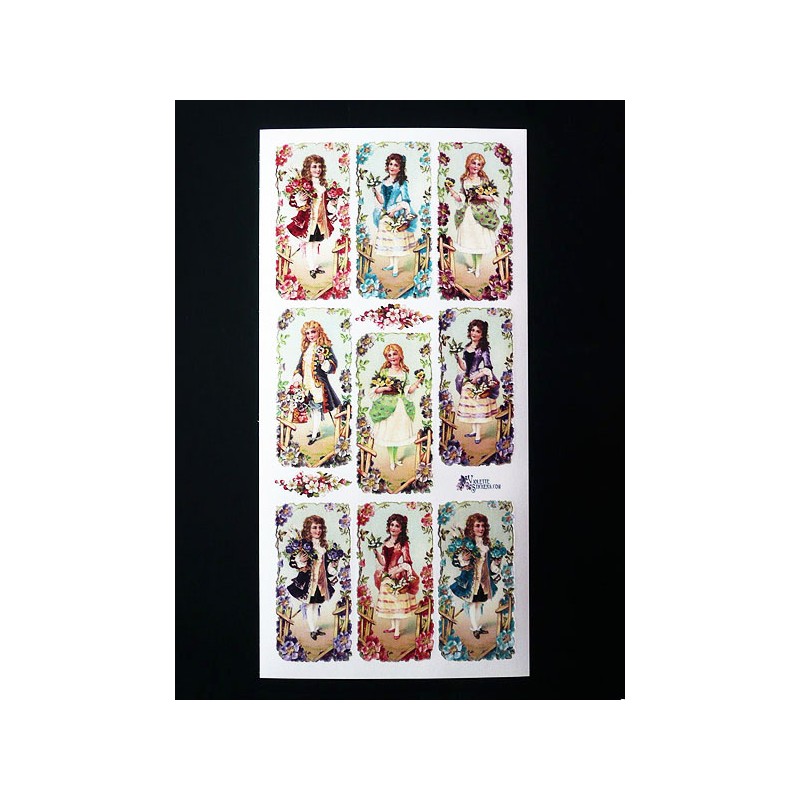 Lámina de cromos adhesivos troquelados · Moda Luis XV ·