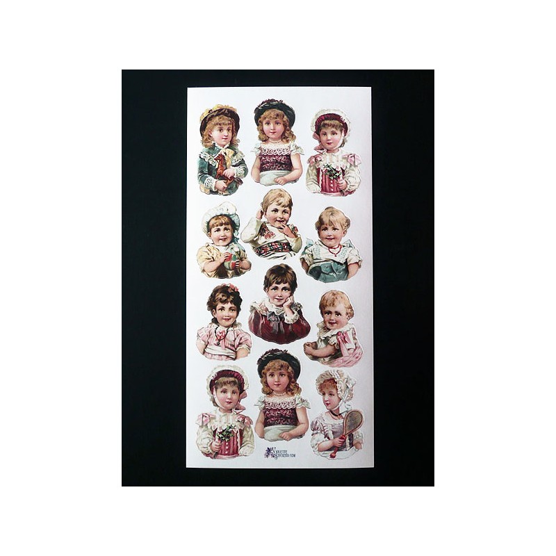 Lámina de cromos adhesivos troquelados · Niños Victorianos ·