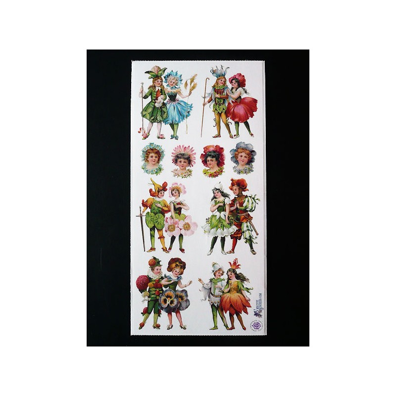 Lámina de cromos adhesivos troquelados · Niños Flor ·