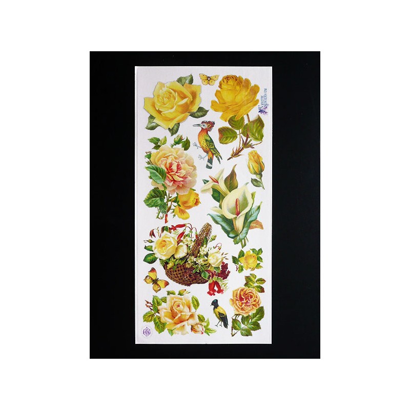 Lámina de cromos adhesivos troquelados · Flores tonos amarillos ·