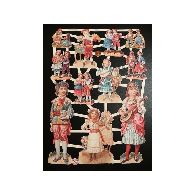 Lámina de cromos troquelados alemanes EF 7291 · Niños Músicos ·