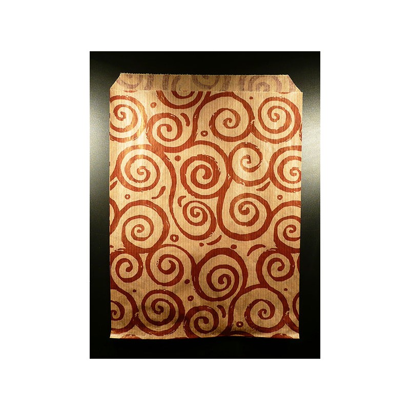 16 x 21 cm. 15 Bolsas de papel kraft estampadas espirales rojas. Mil usos.