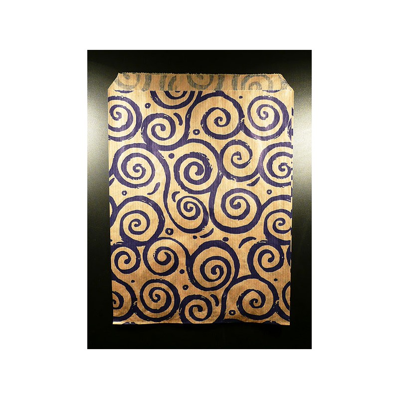 16 x 21 cm. 15 Bolsas de papel kraft estampadas espirales azules. Mil usos.