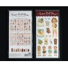 Set de 6 preciosas láminas adhesivas retro con muñecas paper dolls y juguetes.