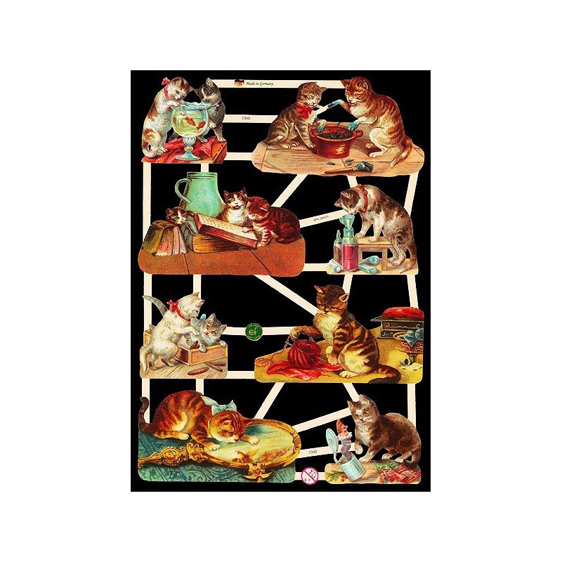 Lámina de cromos troquelados alemanes EF 7340 · Gatitos Jugando ·