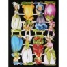 Lámina de cromos troquelados alemanes EF 7359 · Niñas con Vestidos Flor ·