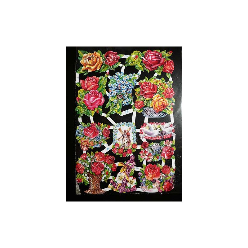 Lámina de cromos troquelados alemanes EF 7006 · Flores · Purpurina – Brillantina !
