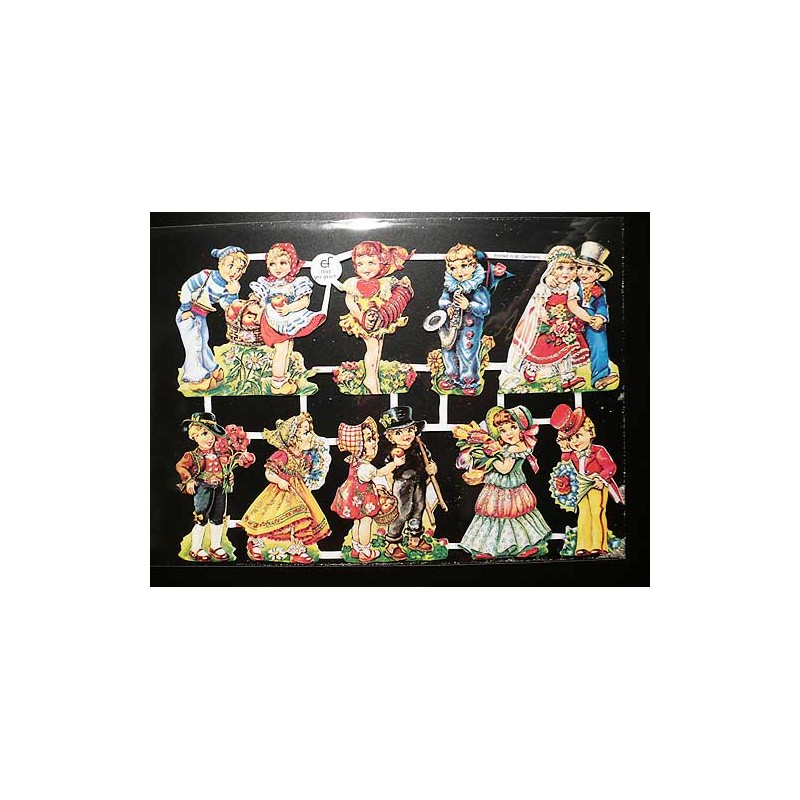 Lámina de cromos troquelados alemanes EF 7045 · Niños Victorianos · Purpurina – Brillantina !