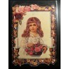 Lámina de cromos troquelados alemanes EF 7071 · Joven con Rosas · Purpurina – Brillantina !