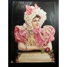 Lámina de cromos troquelados alemanes EF 7075 · Dama con Flores · Purpurina – Brillantina !