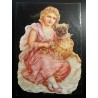 Lámina de cromos troquelados alemanes EF 7097 · Dama con Perro · Purpurina – Brillantina !