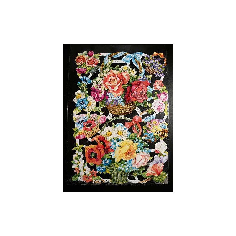 Lámina de cromos troquelados alemanes EF 7111 · Flores · Purpurina – Brillantina !